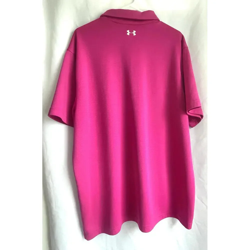 Under Armour Men’s 2XL Pink HeatGear Polo Shirt Loose Fit Y2K Athletic Performan - Picture 3 of 8